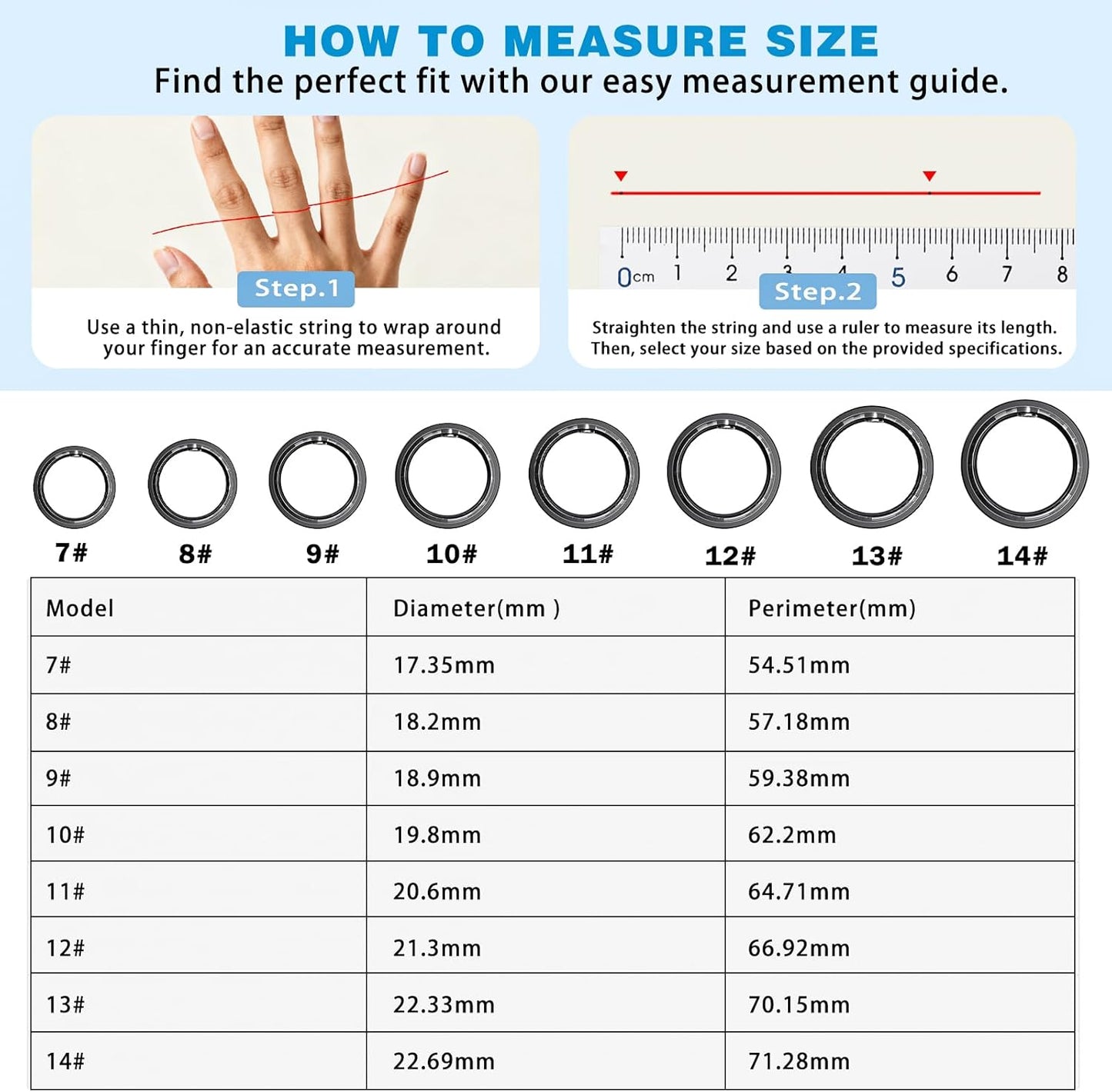 Smart Health Ring for Men Women, Fitness Tracker Ring with Sleep Monitoring, Heart Rate, SpO2, IP68 Waterproof, Step Counter Calorie Tracker Health Rings (Black 7)