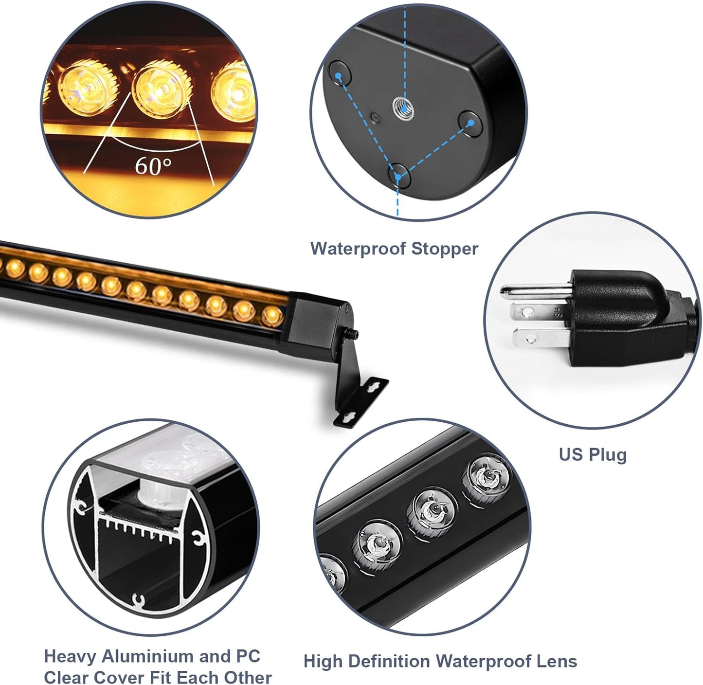 72W Outdoor Wall Washer Light, 4FT 2700K Warm White LED Wall Washer Lights, 120V IP67 Waterproof LED Light Bar for Outdoor, Plug-in (2 Pack)