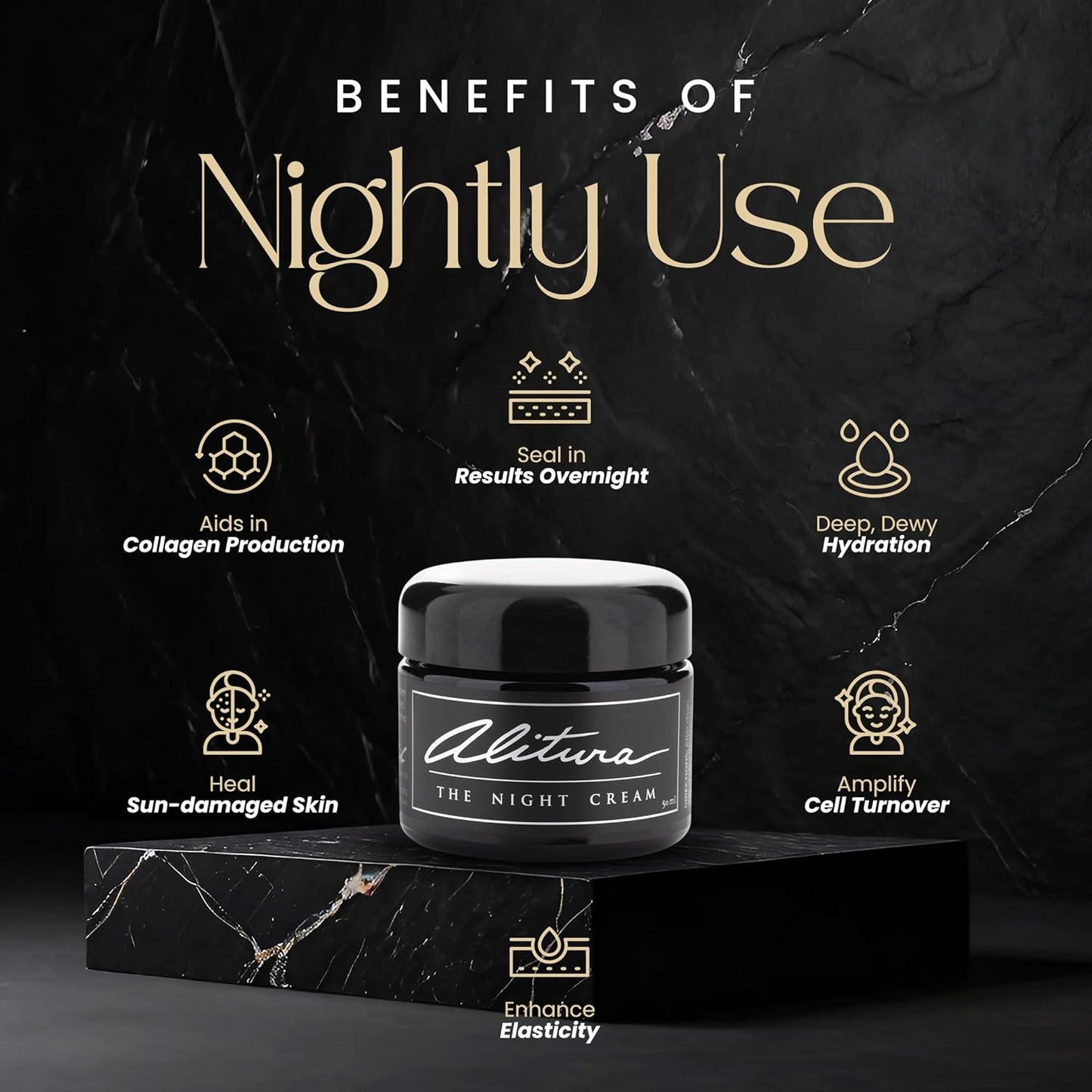 Alitura Hyaluronic Acid Anti-Aging Night Cream – Hydrating Face Moisturizer with 10% Hyaluronic Acid & Superfoods – Wrinkle Cream for Women & Men – Anti-Wrinkle Night Cream for Radiant, Youthful Skin