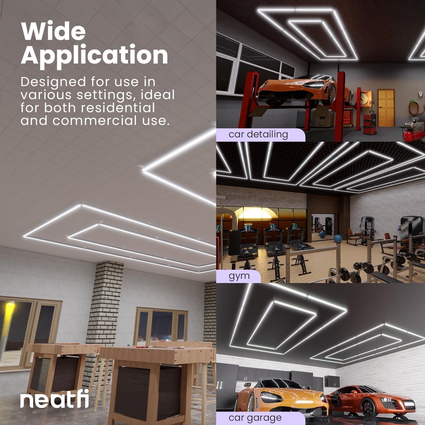 Neatfi LED Super Bright Garage Light, 35,200 Lumens, Ceiling Lighting for Auto Shops, Gym, Basement, Warehouse, Barber and Beauty Salons (2 Rectangles, Cool White)