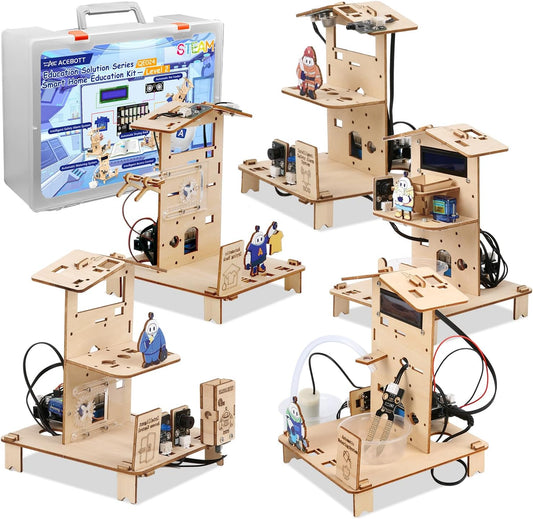 5-in-1 ESP32 STEM Kits for Kids Age 8-12, Wooden 3D Puzzle Toys Smart Home School Educational Science Building Kit for Students, Engineering Model Kits Birthday Gift Craft for Teen Boys Girls