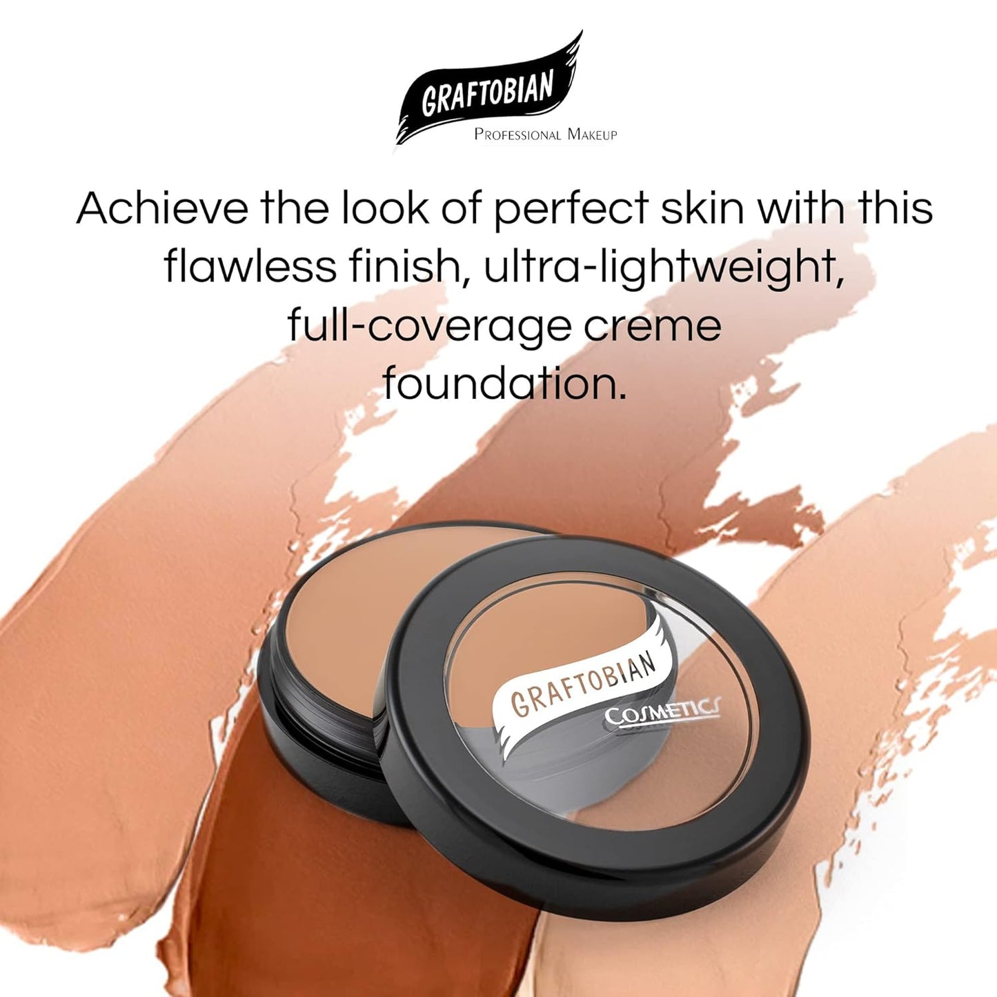 Graftobian HD Glamour Crème Foundation 1/2oz, Weightless Full Coverage Makeup, 65 Inclusive Shades, For All Skin Types, Natural or Full-Glam Looks, For Professionals and Beginners, Shadow Dance