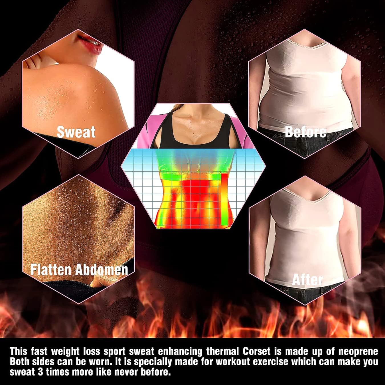 NonEcho Women Sauna Body Shaper Sweat Suit Sleeve Spa Cami Hot Neoprene Slimming Workout Vest Waist Trainer Top