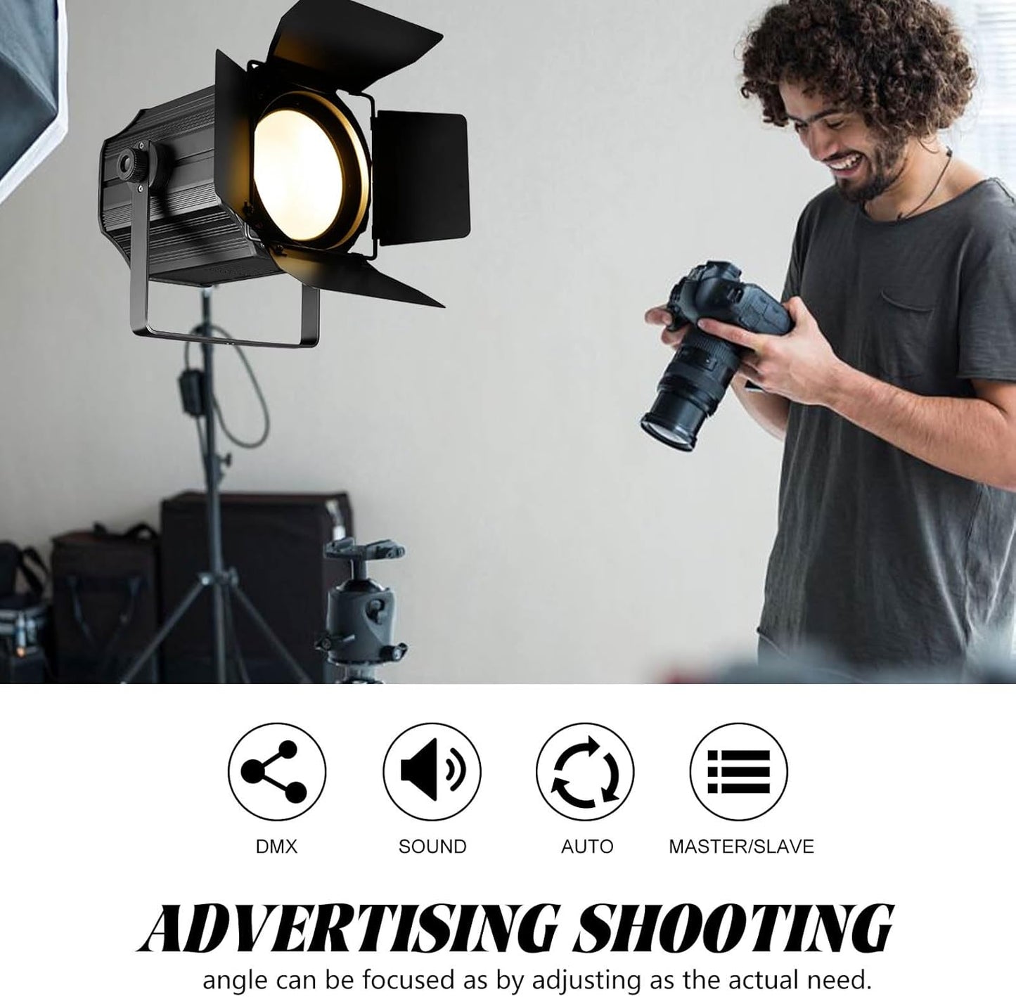 COB Stage Lights with Barn Doors, COB Par Light 200W LED RGBWAUV, DMX512 Master-Slave Sound DJ Lighting Spotlight Fresnel for Church Concert Wedding (6-Colors Style, 1)