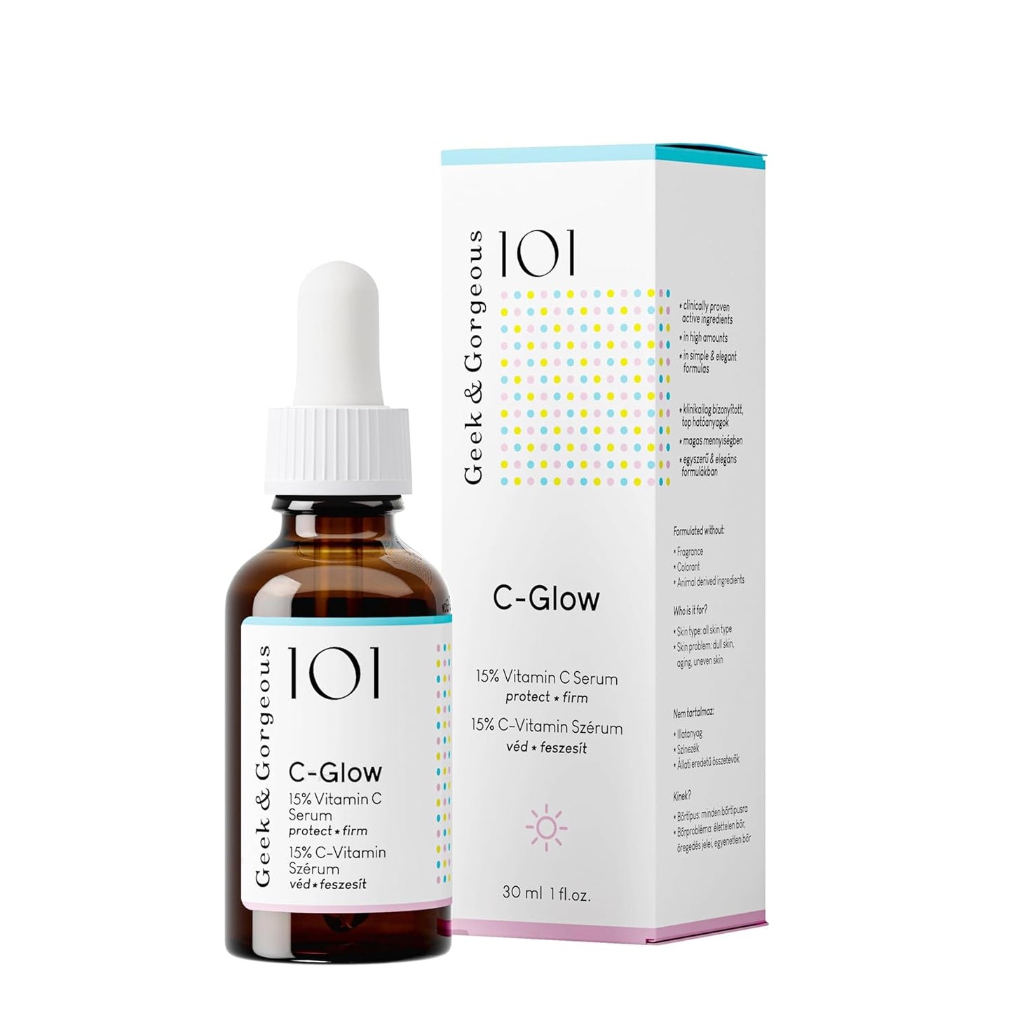 Geek & Gorgeous - C-Glow - 15% Vitamin C + Ferulic acid & Vitamin E Serum, protects against environmental damage, boosts collagen & evens skin tone - all skin types, 1 oz
