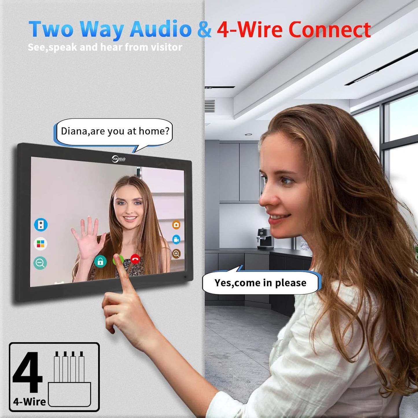 Wired Video Door Phone Apartment Intercom System,10 Inch Touch Monitor with 1080P doorbell,Support Fingerprints, RFID Cards,Passwords,Unlock Motion Detection for Home (2 Doorbell + 4 Monitor)