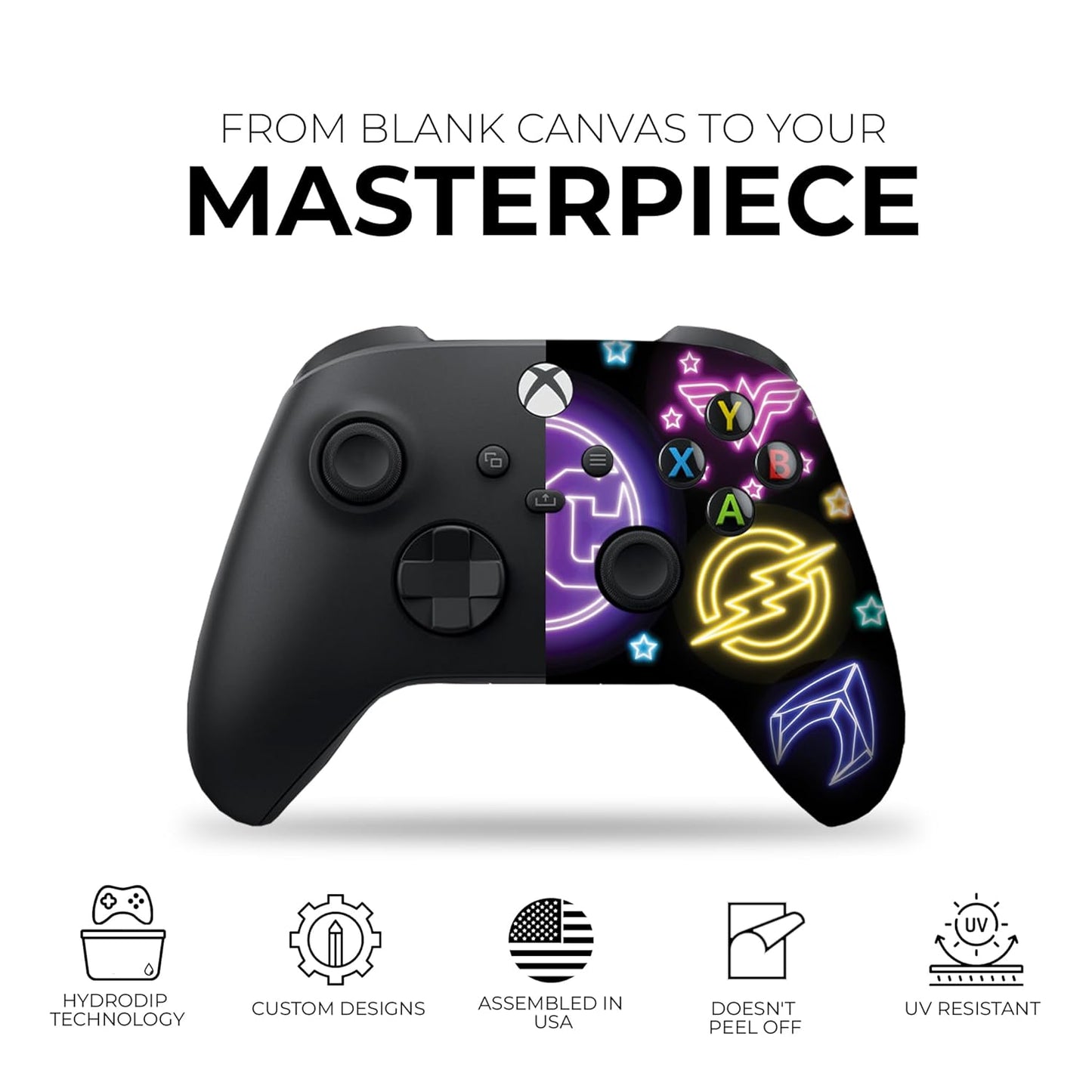 DreamController DC Comiic Neon Custom X-box Controller Wireless compatible with X-box One/Series X/S Proudly Customized in USA with Permanent HYDRO-DIP Printing (NOT JUST A SKIN).