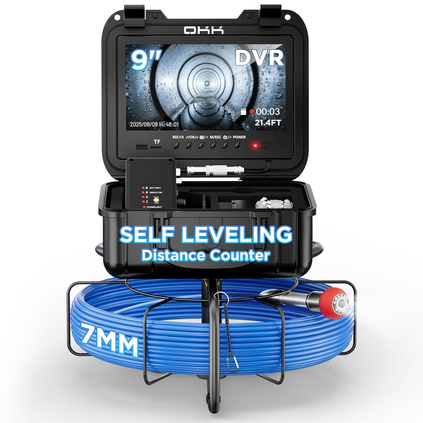 Sewer Camera, Self-Leveling Drain Camera with 7mm Thicker Cable, 305ft/91.5M Range, 9" 1080P HD Monitor, IP68 Waterproof for Pipe Inspection, DVR Snake Cam with Distance Counter & 32GB Card