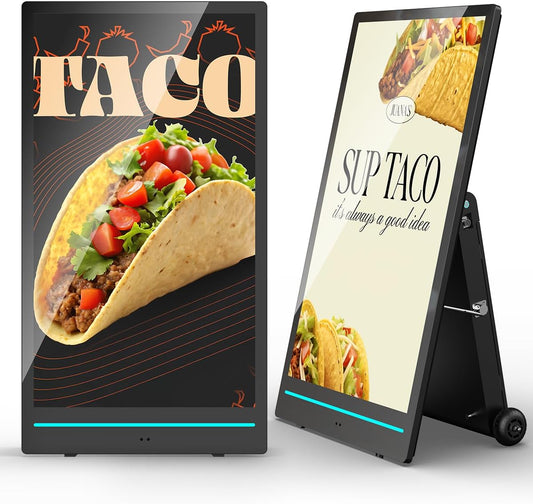 55-inch Rechargeable Portable FHD Outdoor Digital Signage Displays, IP65 Waterproof, Smart LCD Split Screen, Brightness Auto-Adjustment Movable Advertising Kiosk with Android OS