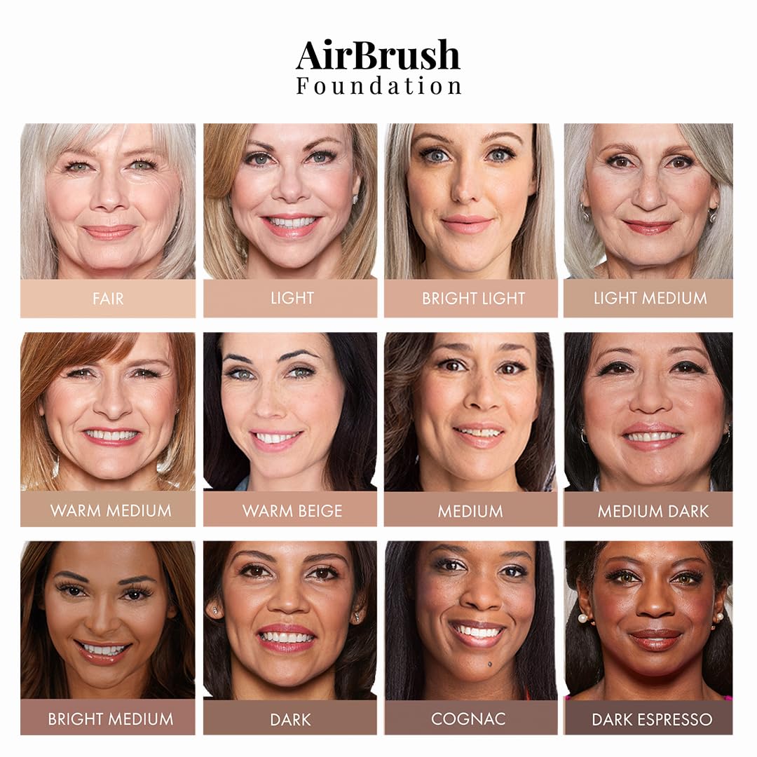 MagicMinerals AirBrush Foundation by Jerome Alexander – 2pc Set with Airbrush Foundation and Kabuki Brush - Spray Makeup with Anti-aging Ingredients for Smooth Radiant Skin - Medium Dark