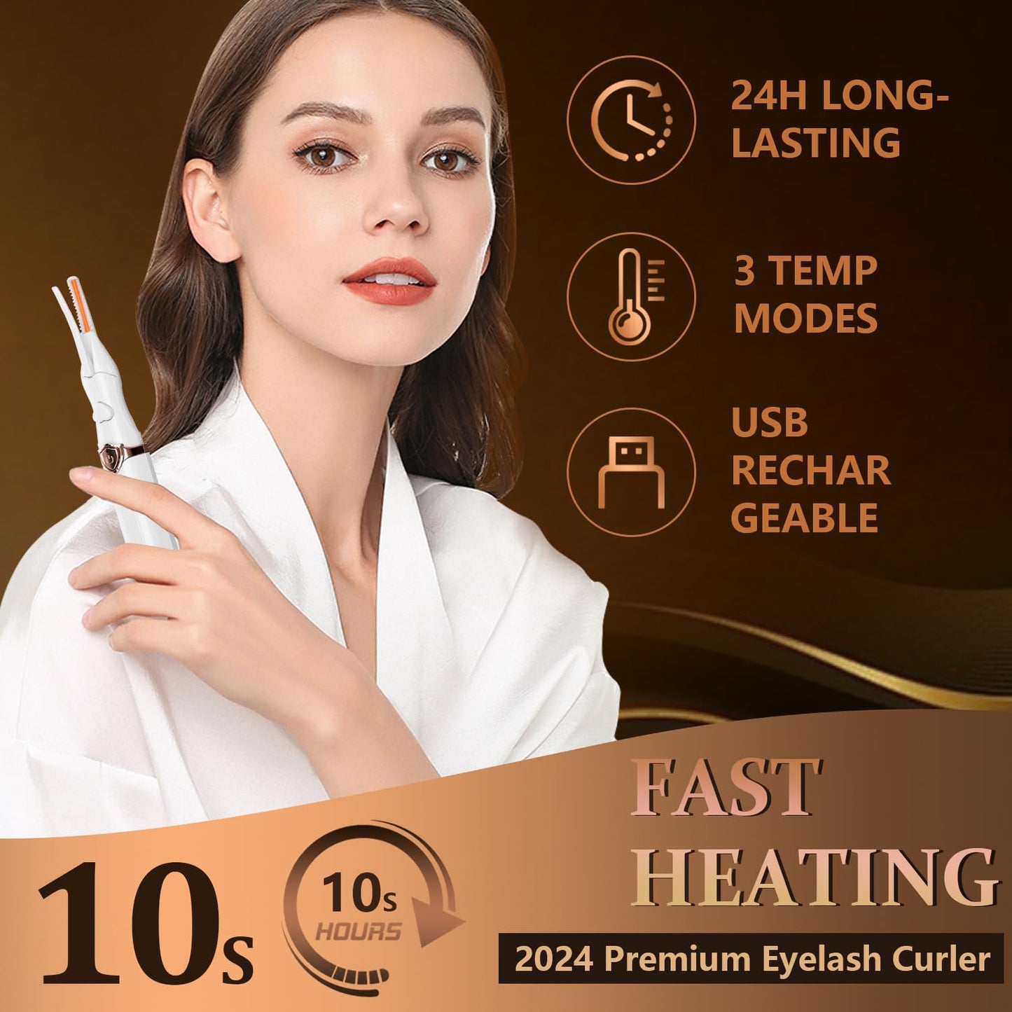 Heated Eyelash Curler, 2-in-1 Clip-Type Design, 3 Temperature Modes, USB Rechargeable Electric Eyelash Curler, Natural Curling 24H Long-Lasting Curl, Gift for Women & Girls, Beige-DA