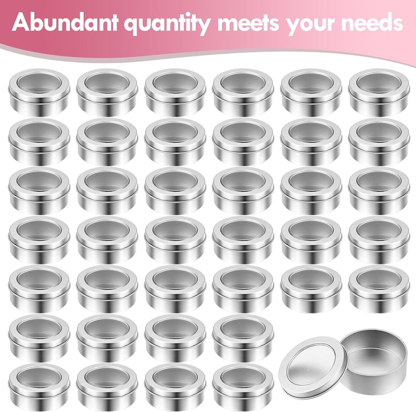 TecUnite 24 Pack 2 Ounce Metal Tin Cans Round Empty Container Salve Tins with Clear Lid for Kitchen, Office, Candles, Candies
