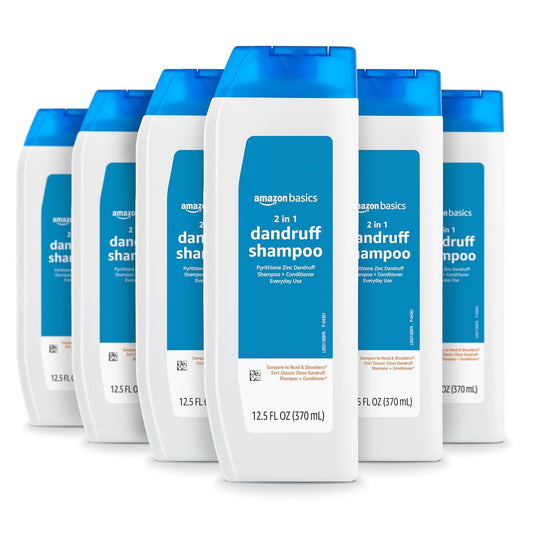 Amazon Basics 2-in-1 Dandruff Shampoo and Conditioner, Gentle, pH Balanced, 12.5 Fl Oz (Pack of 6) (Previously Solimo)