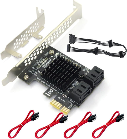 4-Port PCIe SATA III 6Gbps Expansion Card, PCIe x1 to 4 Port SATA 3.0 Controller Card - ASM1064 Chip, with Low Profile Bracket for Windows Linux Mac