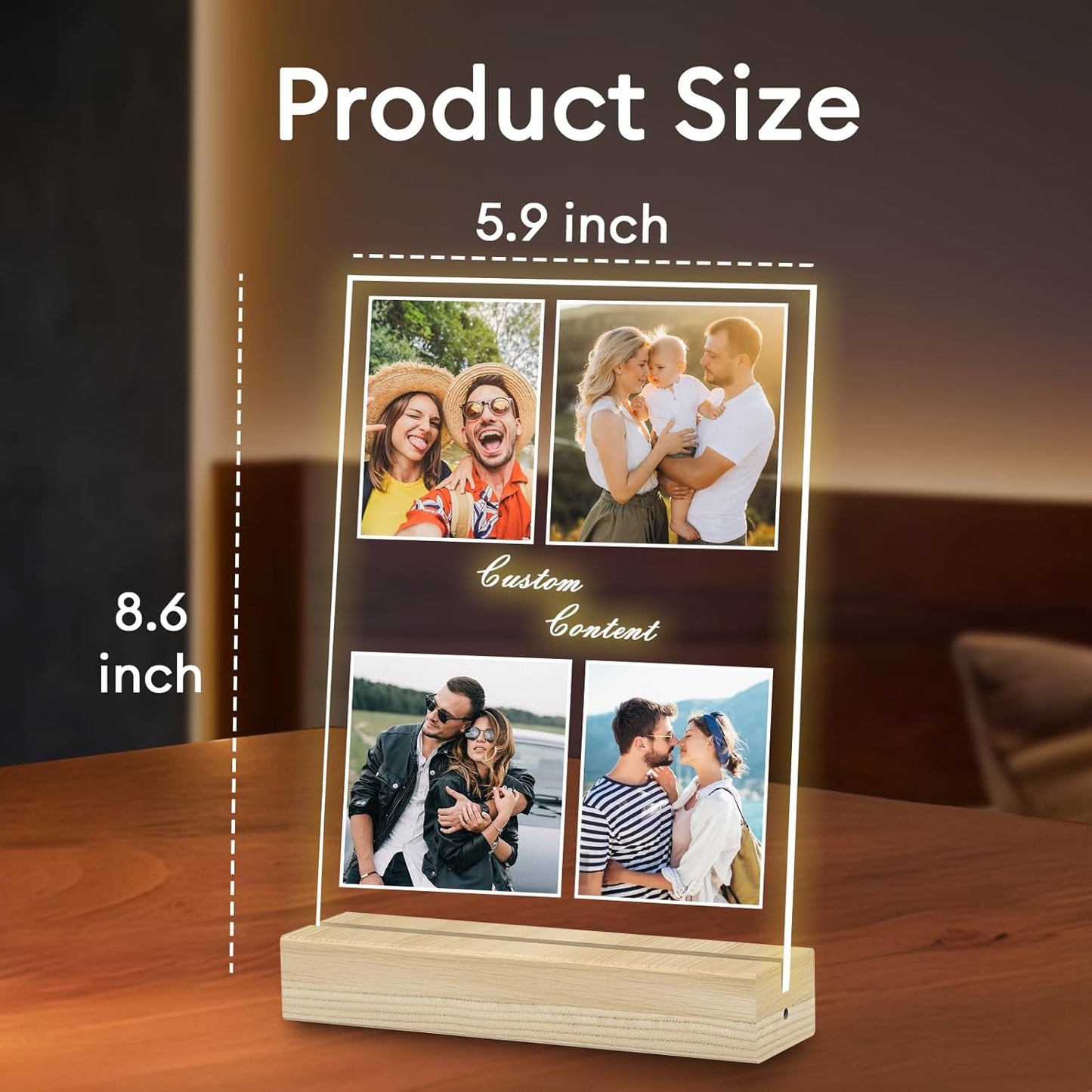 Personalized Picture Frame, Custom Tabletop Photo Frame with Light, Customized Gift for Mom/Father/Kid/Friend/Pet - Birthday, Valentine’s Day, Mother's Day, Father's Day, Christmas (R09)