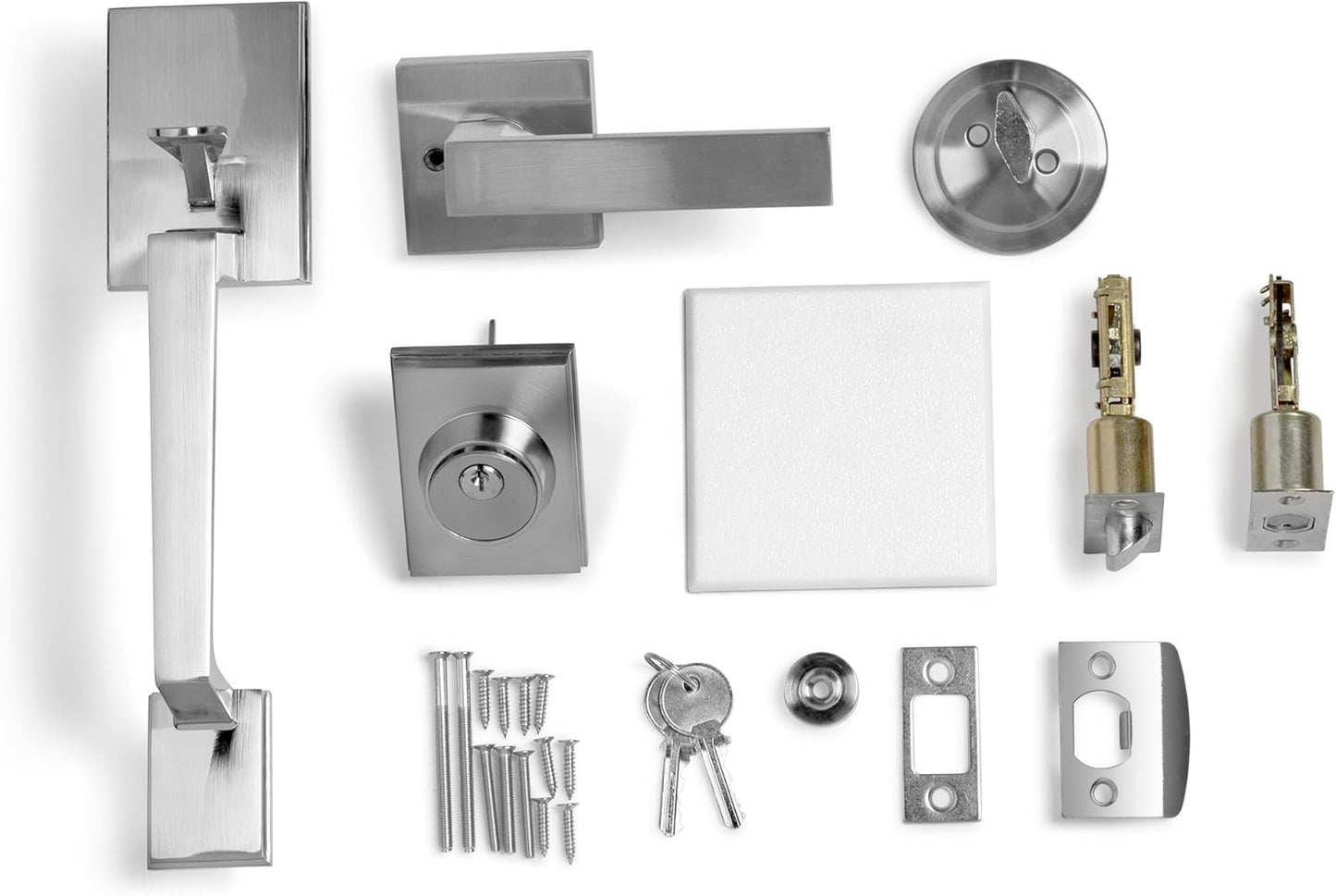 Berlin Modisch Single Cylinder HandleSet with Lever Door Handle (for Entrance and Front Door) Reversible for Right and Left Handed and a Single Cylinder deadbolt Handle Set Satin Nickel Finish