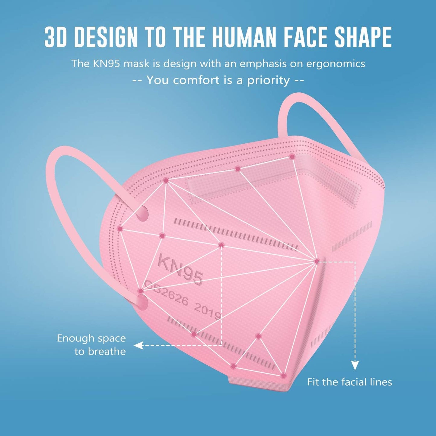 WWDOLL KN95 Face Mask 50 Pack, 5-Layers Breathable KN95 Masks, Pink