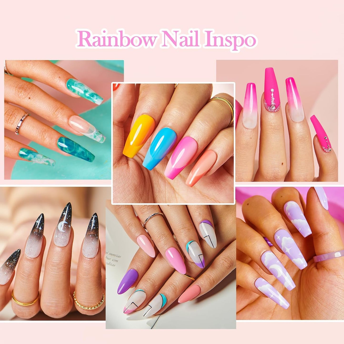 AZUREBEAUTY 42Pcs Dip Powder Nail Kit Starter, 32 Colors Spring Rainbow Bright Pink Red Green Acrylic Dipping Powder Set with Top/Base Coat Activator for French Art Manicure DIY Salon Gift