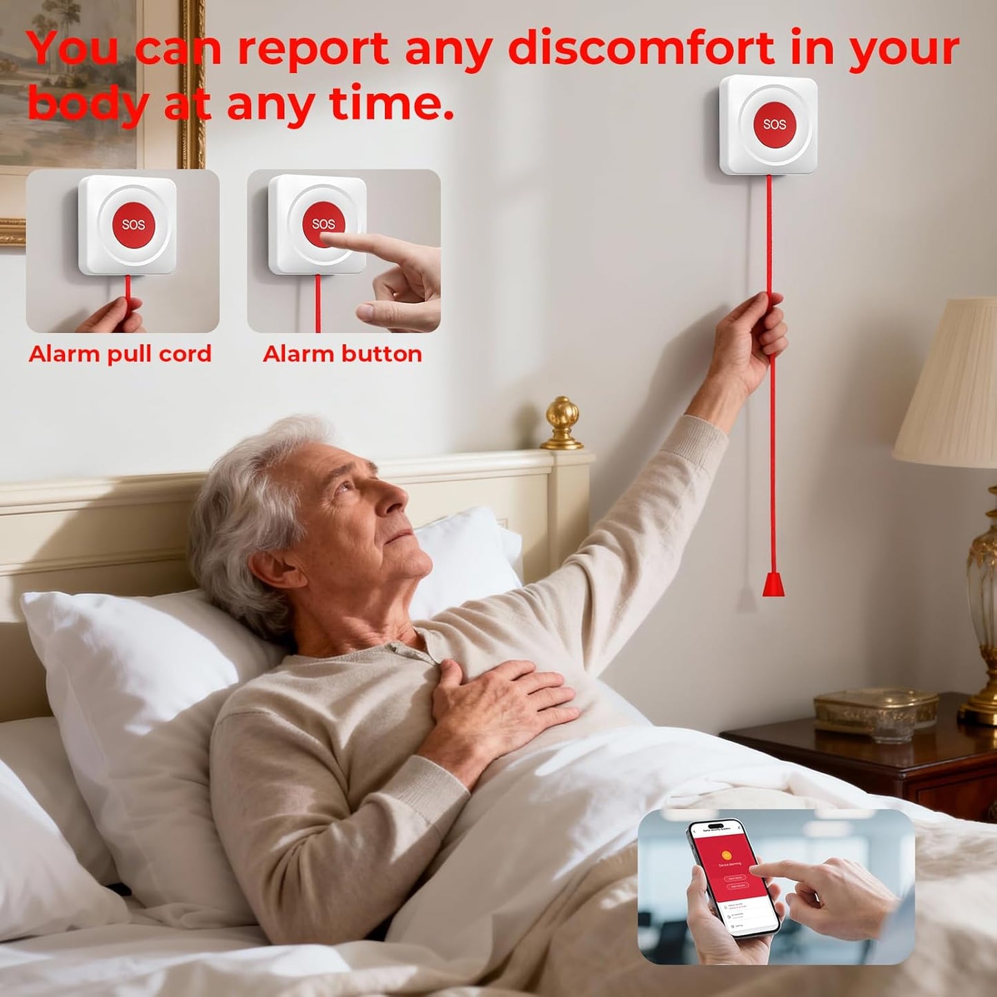Caregiver Call Button Wireless Call Button for Elderly at Home,WiFi Panic Button,Life Alert Systems for Seniors No Monthly Fee (whiter1)