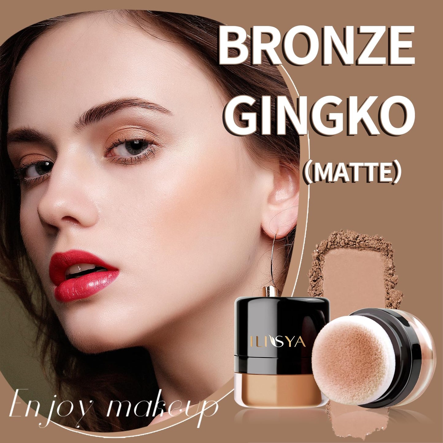 Face Blush Powder Makeup Soft Mushroom Blush for Cheeks Long Lasting Makeup Powder Highlight - Matte Finish (Bronze Gingko)-2 Boxes