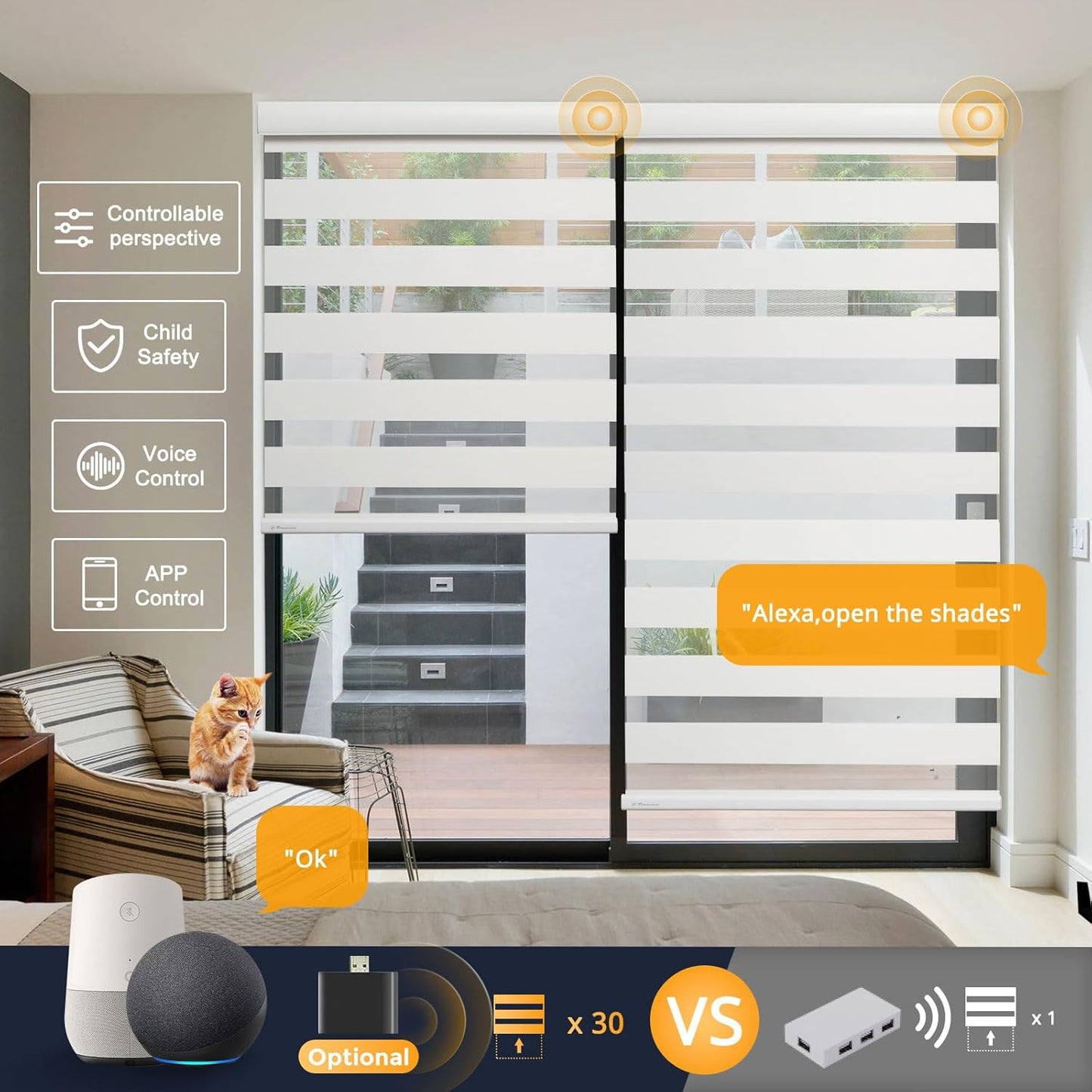 Motorized Blinds with Remote, Cordless Automatic Zebra Shades, Smart Blind for Windows, White, 35 x 72