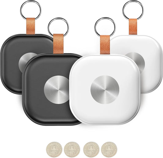 Air Tracker 4 Pack, Luggage Tracker Works with Find My App (iOS Only), Key Finder Locator with Sound for Keys, Luggage, Suitcases and Wallet, Smart Tags with Replaceable Battery, Black & White
