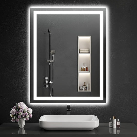 40"x32" LED Bathroom Mirror with Lights, Dimmable, Anti-Fog, Lighted Bathroom Vanity Mirror for Wall, Backlit + Front Lit, Memory Function, Shatter-Proof, Tempered Glass