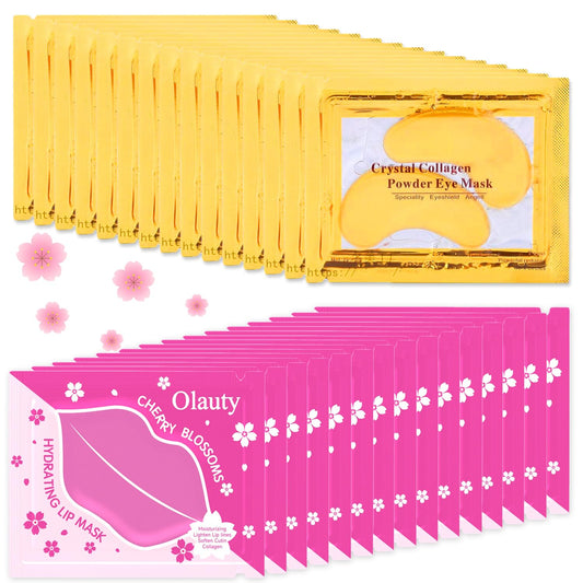 30 Pairs 24K Gold Eye Masks & Lip Masks, Crystal Collagen Gel Under Eye Patches for Puffy Eye, Moisturizing Cooling Skin Care Lip Eye Patches for Puffiness and Dark Circles
