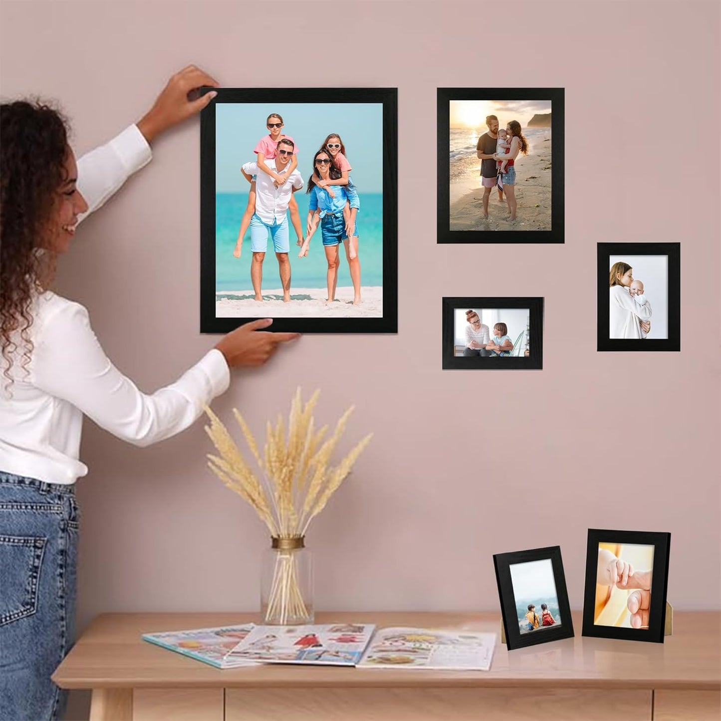 iRahmen 4x6 Picture Frame Set of 4, Black Wooden Frame with High Definition Glass, 4 x 6 Photo Frames for Tabletop Display and Wall Mounting