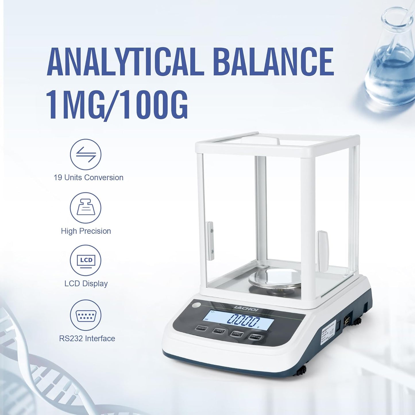 Lab Scale 0.001g×100g Accuracy Digital Lab Analytical Balance Jewelry Scale with Windshield,RS232 Interface Laboratory Analytical Balance (0.001g*100g)