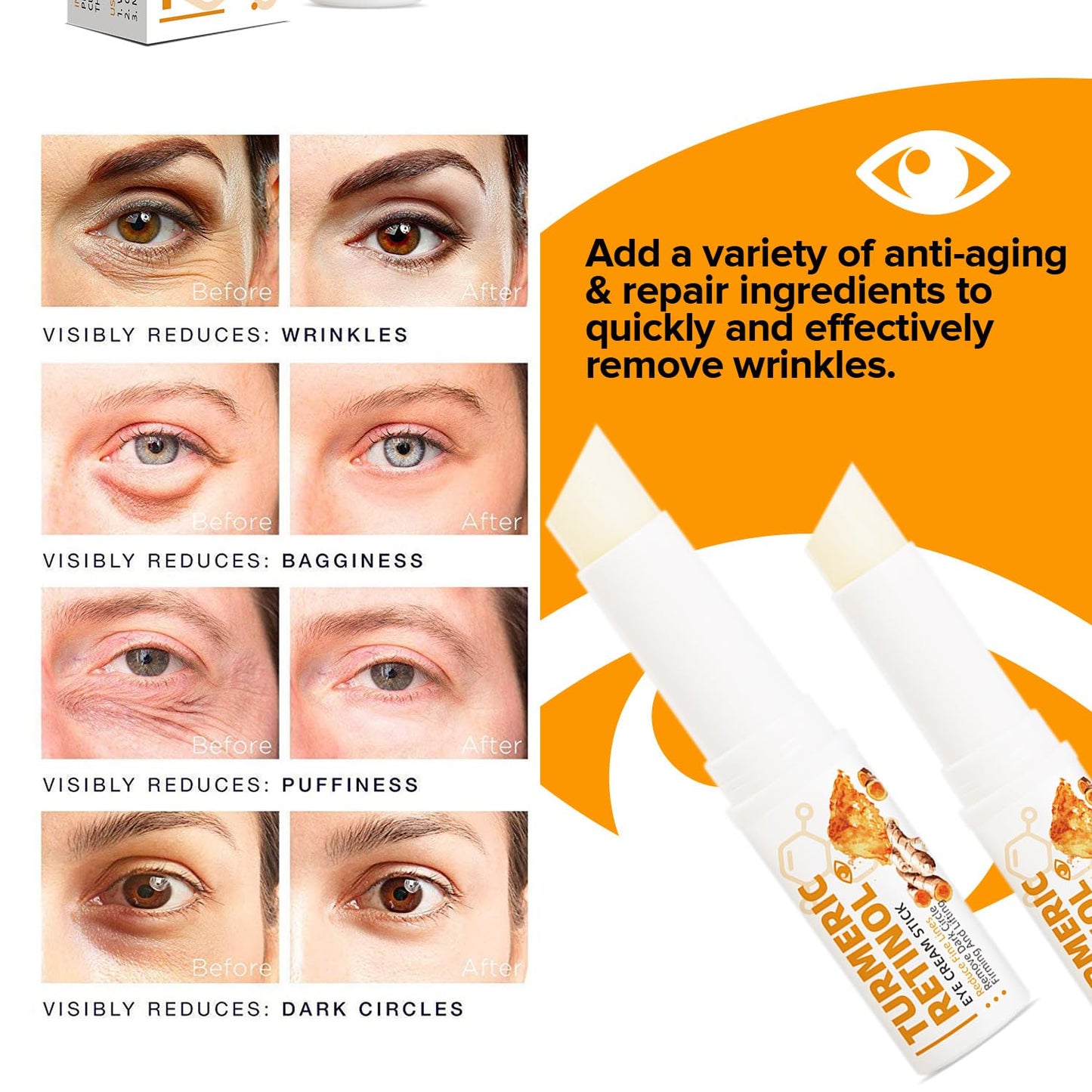Turmeric Retinol Eye Stick,Eye Balm Stick Hydrating for Dark Circle,Wrinkles,Visible Results in 3-4 Weeks,Anti Aging Under Eye,Retinol Eye Cream For Puffiness and Bags Reduces Fine Lines