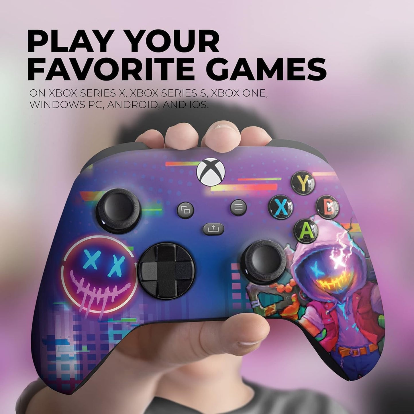 DreamController Neonabyss Custom X-box Controller Wireless compatible with X-box One/Series X/S Proudly Customized in USA with Permanent HYDRO-DIP Printing (NOT JUST A SKIN)