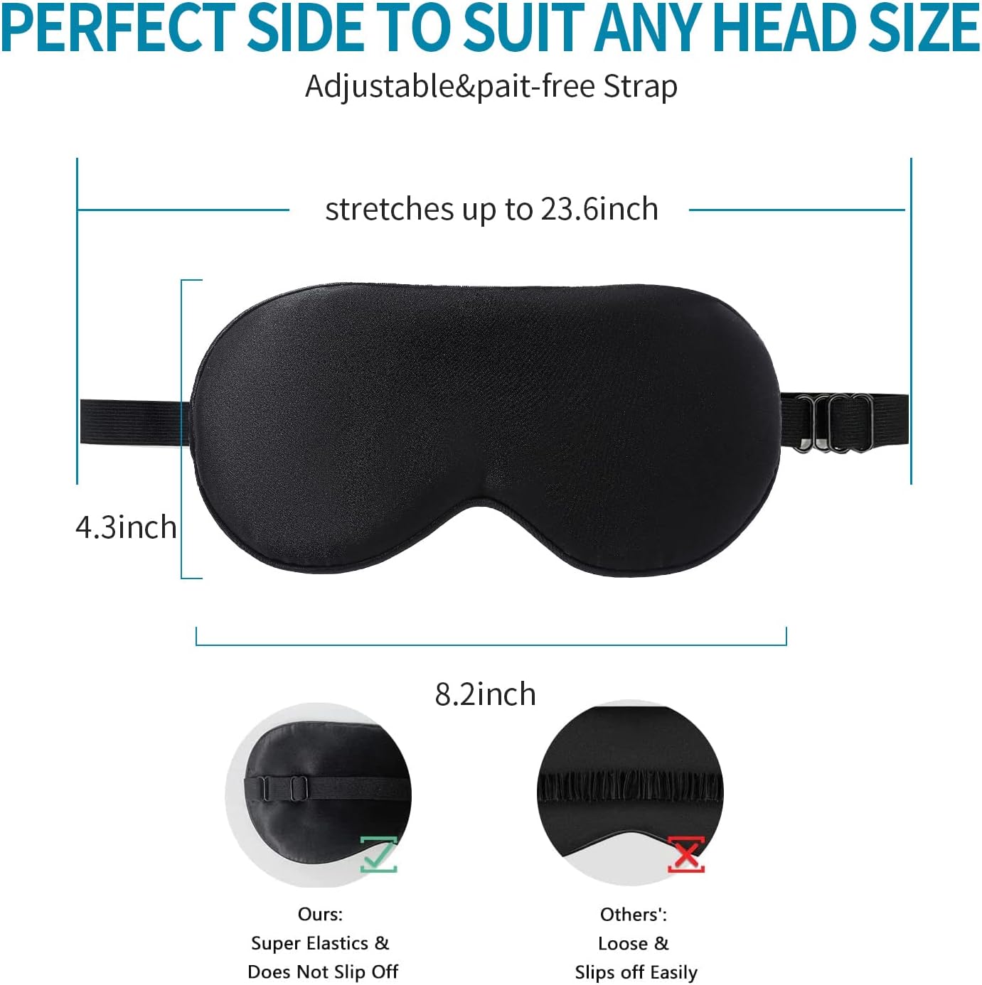 2-Pack 100% Real Natural Silk Eye Mask, Silk Sleeping Mask, Shade Puffy Eye Gift with Adjustable Straps, Sleep Eye Mask, SHJINJU Eye Mask Shade (Black and Lake Blue)