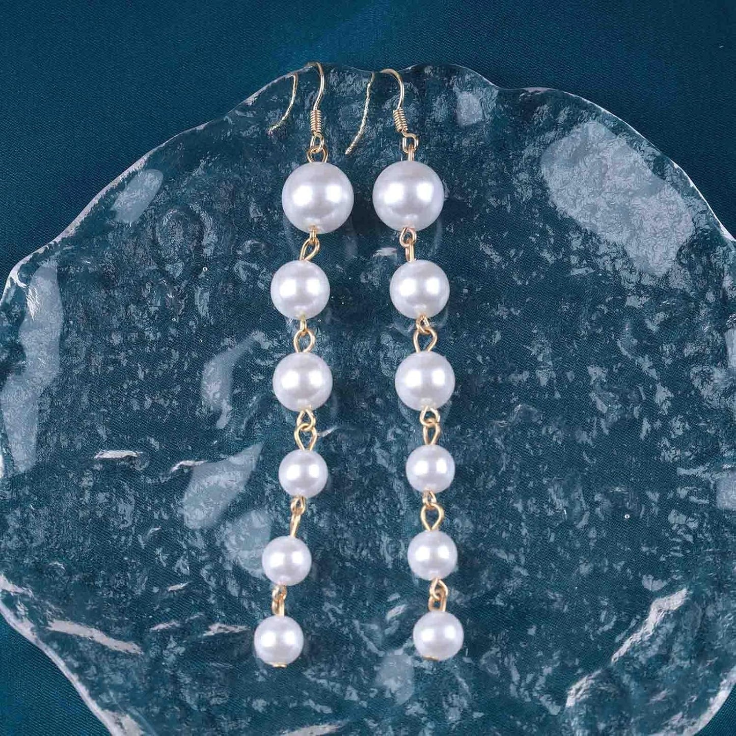 Boho Long Pearl Drop Earrings Vintage Gold Tassel Pearl Dangle Earrings Statement Pearl Chain Drop Dangle Earrings Wedding Prom Bridal Pearl Hook Earrings Jewelry for Women