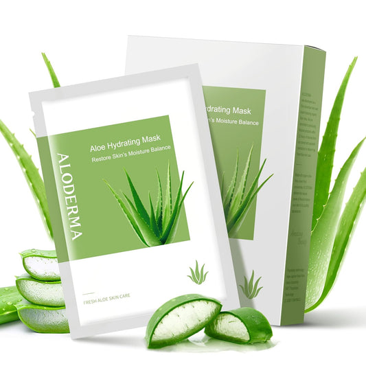 Aloderma Hydrating Sheet Face Masks with 87% Organic Aloe Vera - 5 pack Moisturizing Facial Masks with Hyaluronic Acid & Bergamot Oil for Nourished, Radiant Skin - Aloe Vera Natural Skincare