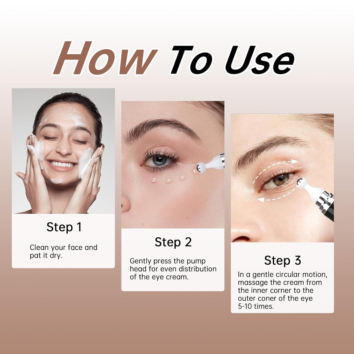 Caffeine 5% Eye Cream for Dark Circles, Under Eye Cream for Puffiness, Bags & Wrinkles, 2 PCS Anti Aging Eye Serum with Under Eye Roller, Reduces Fine Lines & Moisturize Skin.