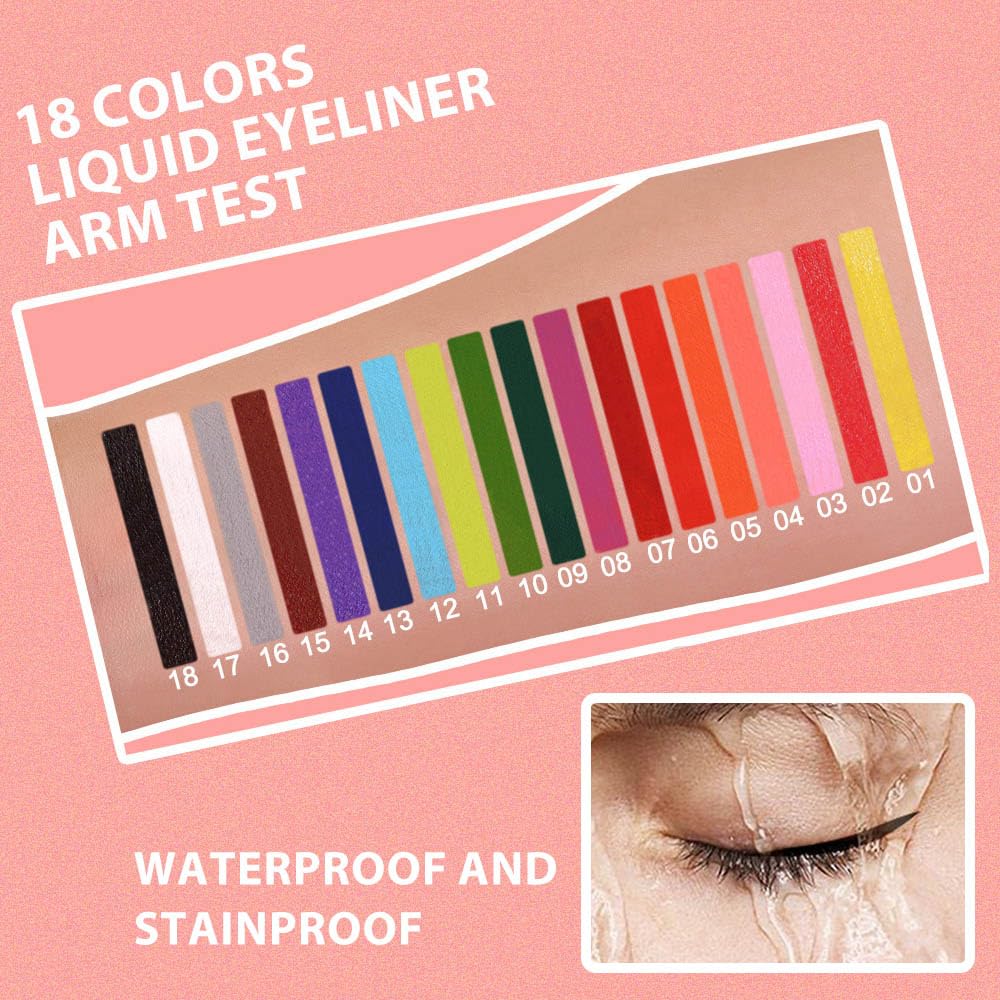 evpct 6Pcs Yellow Red Pink Tomato OrangeRed Brown Liquid Eyeliner Set Waterproof Eye Liners for Women, Eyes Wing Colored Eyeliner delineador de ojos a prueba de agua contra el agua blanco para ojos