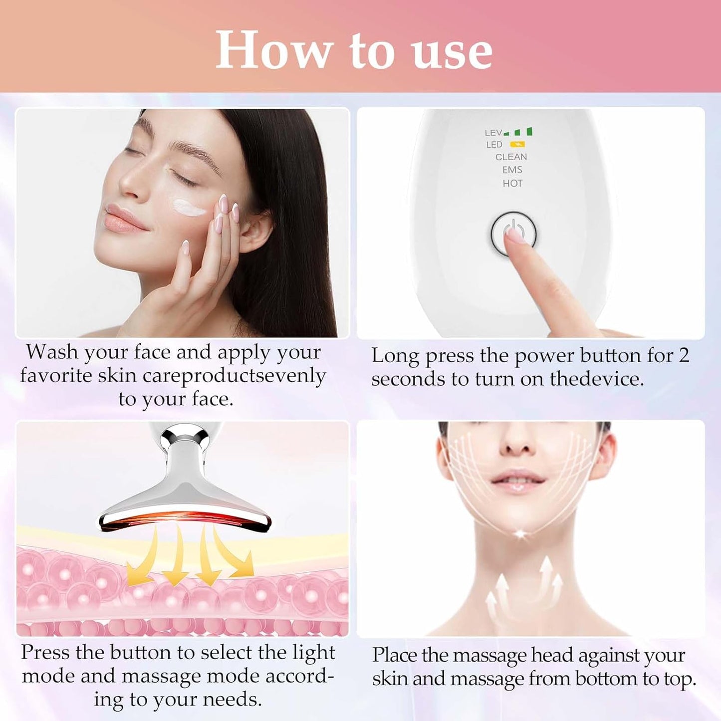 Red-Light-Therapy-for-Face and Neck Massager,7 Colors Womens Skin Rejuvenation Lifting Facial Massager Tool,Lymphatic Contour Massager Face for Toning,Glow Boost