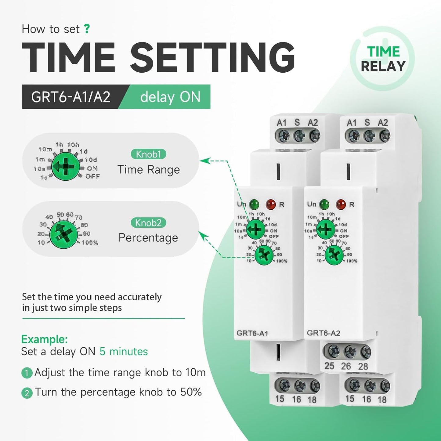 Time Relay GRT6-A2 Delay On Timer Switch, 10A 230V Adjustable Timer Relay in Din Rail for Industrial Grade Waterproof and Dustproof Design