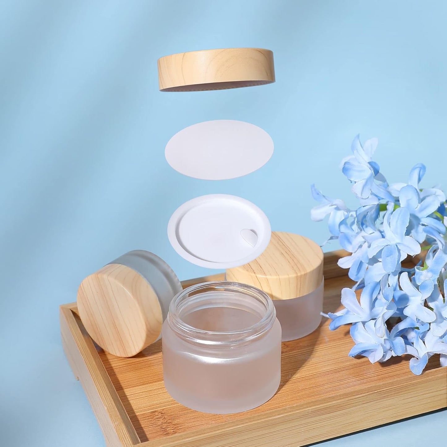 30 Gram/ml Glass Cosmetic Containers with lids，Round Frosted Glass Jars with Leakproof lids,Small Empty Glass Sample Jars for Makeup Lip Scrub Balm Lotions Sample Eye Creams DIY (4 PACK 30ML)