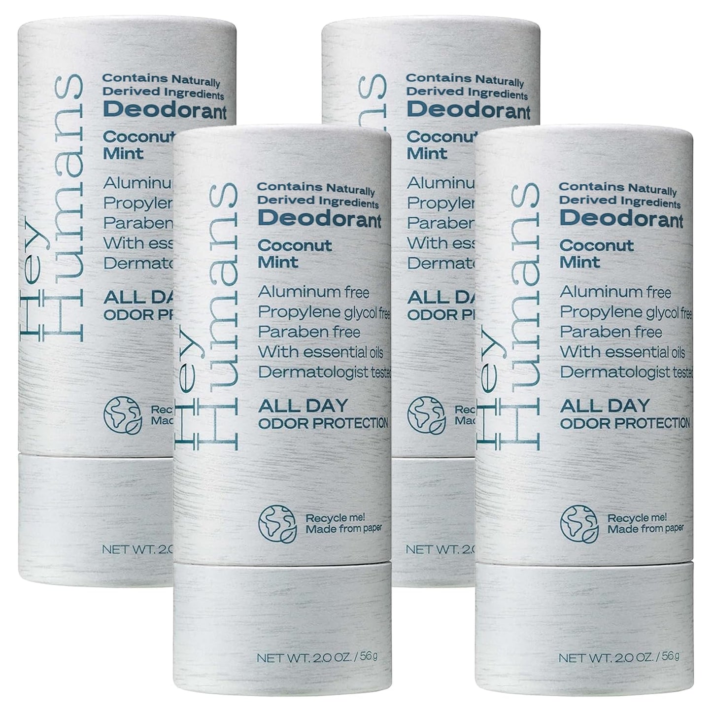 Hey Humans Deodorant, Aluminum Free Deodorant for Women and Men, Contains Naturally Derived Ingredients, All Day Odor Control, Refreshing Essential Oils, Earth Friendly Package, Coconut Mint