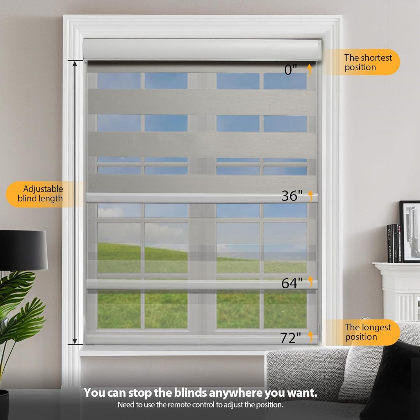 Motorized Blinds with Remote, Cordless Automatic Zebra Shades, Smart Blind for Windows, Grey, 39 x 72