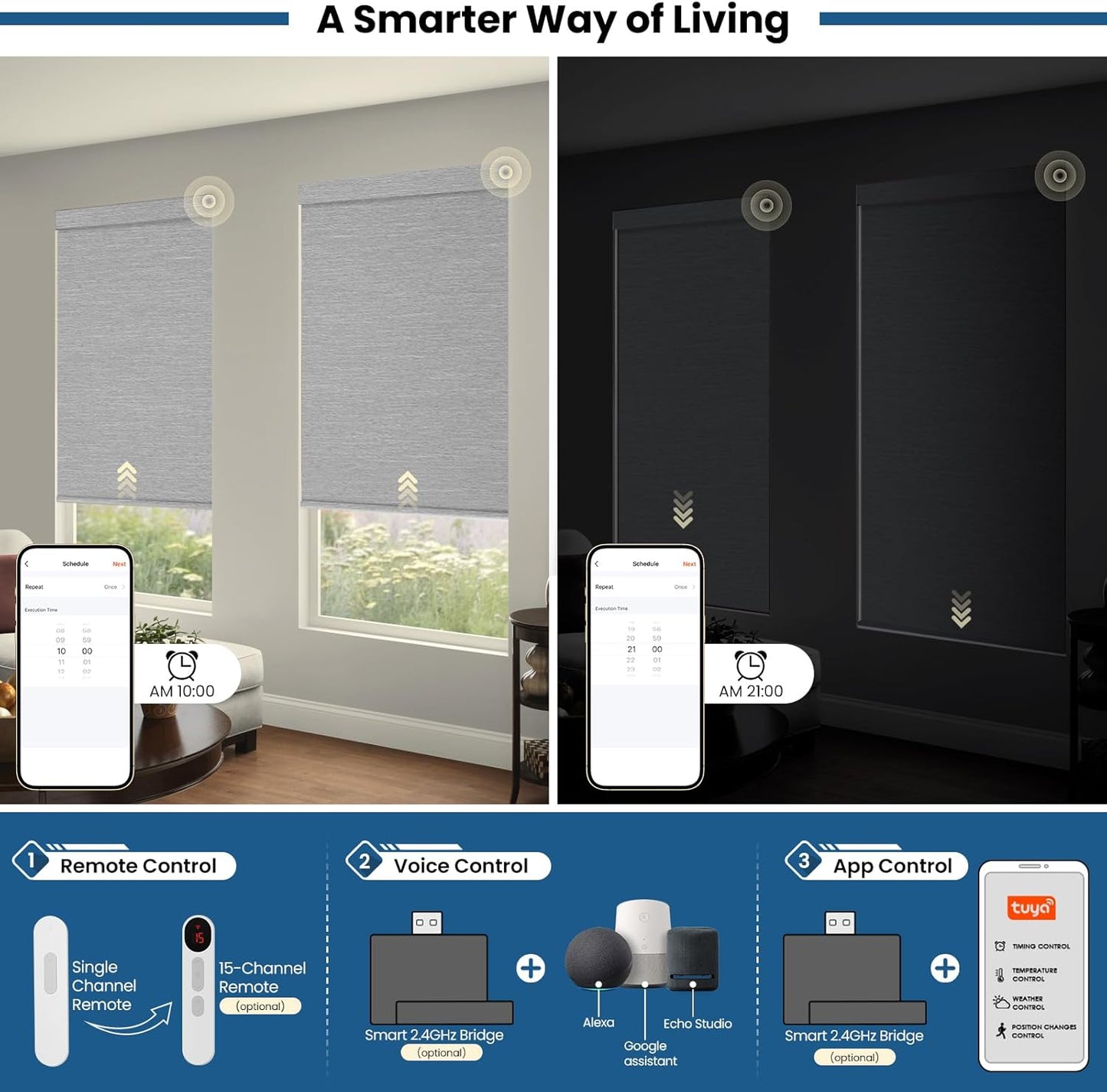 No Drill Motorized Blinds with Remote, Blackout Automatic Blinds with Solar Panel, Cordless Smart Electric Roller Shades for Windows, Grey, 35 x 72