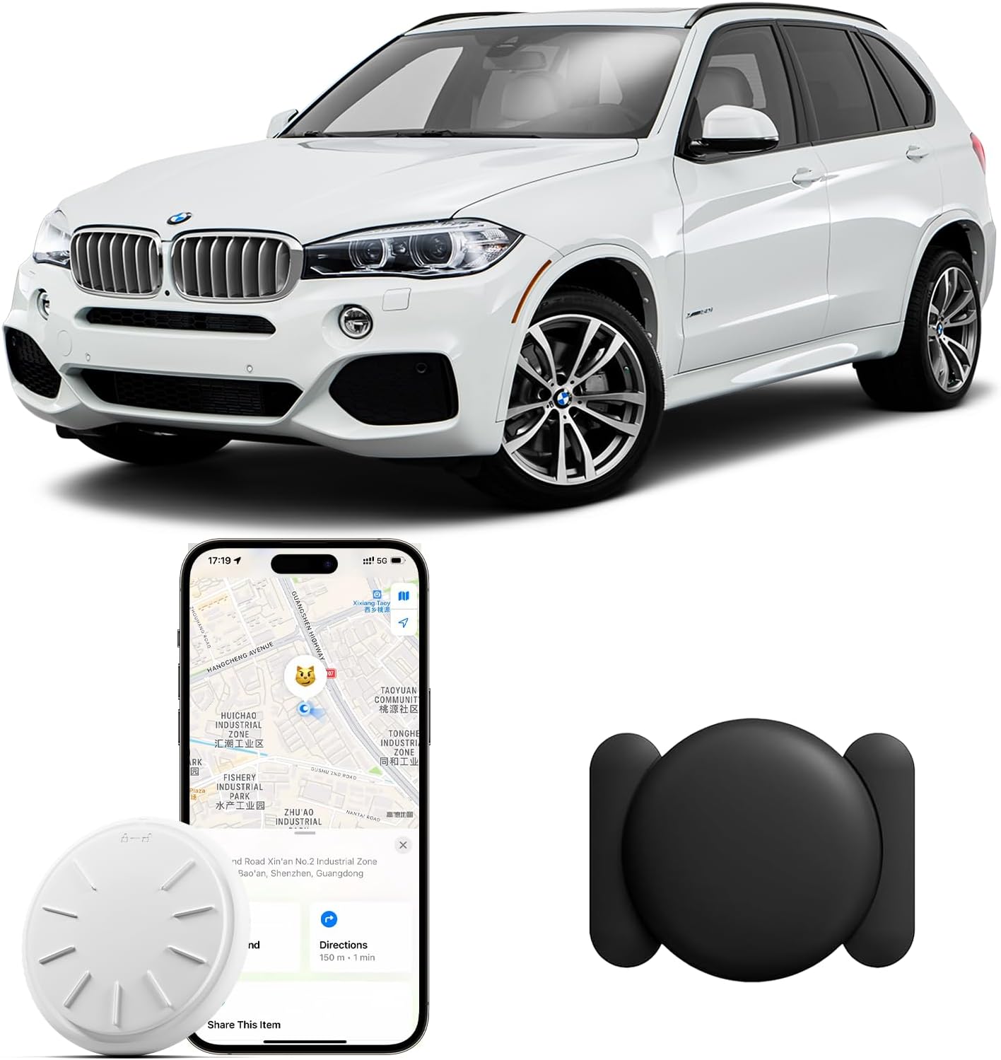 GPS Tracker for Vehicles, MINI Car Tracker Device Hidden for Vehicle, No Monthly Fee, Real-Time Tracker Device for Vehicles Work with Find My (iOS Only), Magnetic Car Tracker, Waterproof