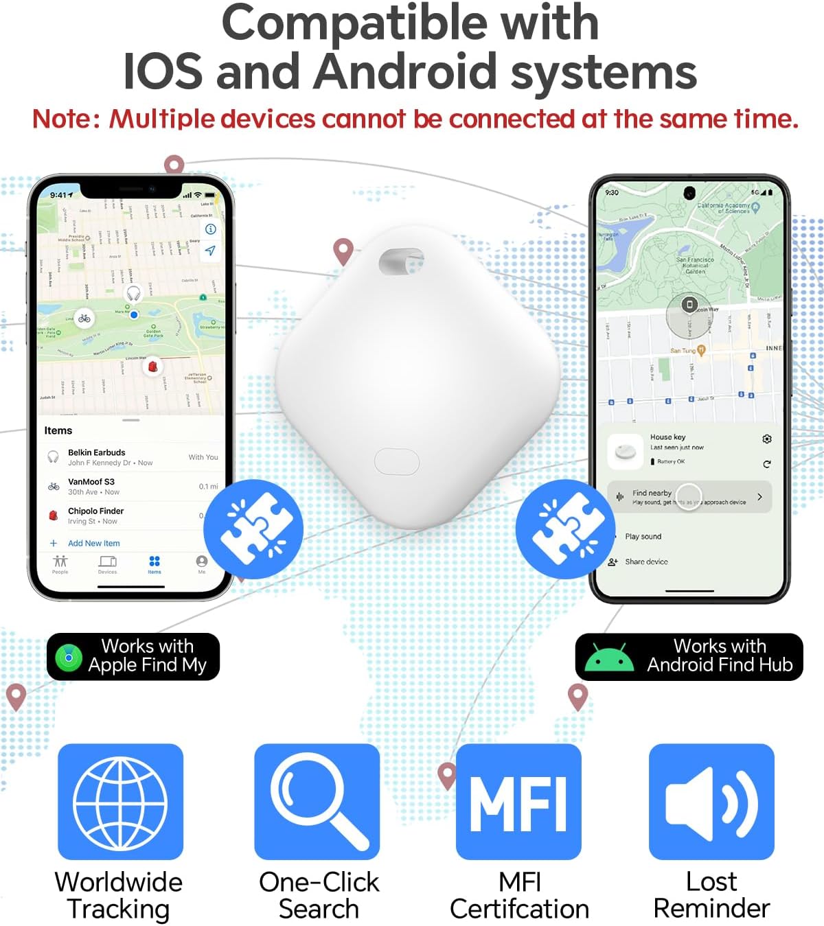 Air Tracker Tag, IP67 Waterproof Bluetooth Tracker, Keychain Finder, Item Locator Compatible with iOS and Android for Backpacks, Suitcases and Wallets, Cars, Keys and Cameras (White-5)