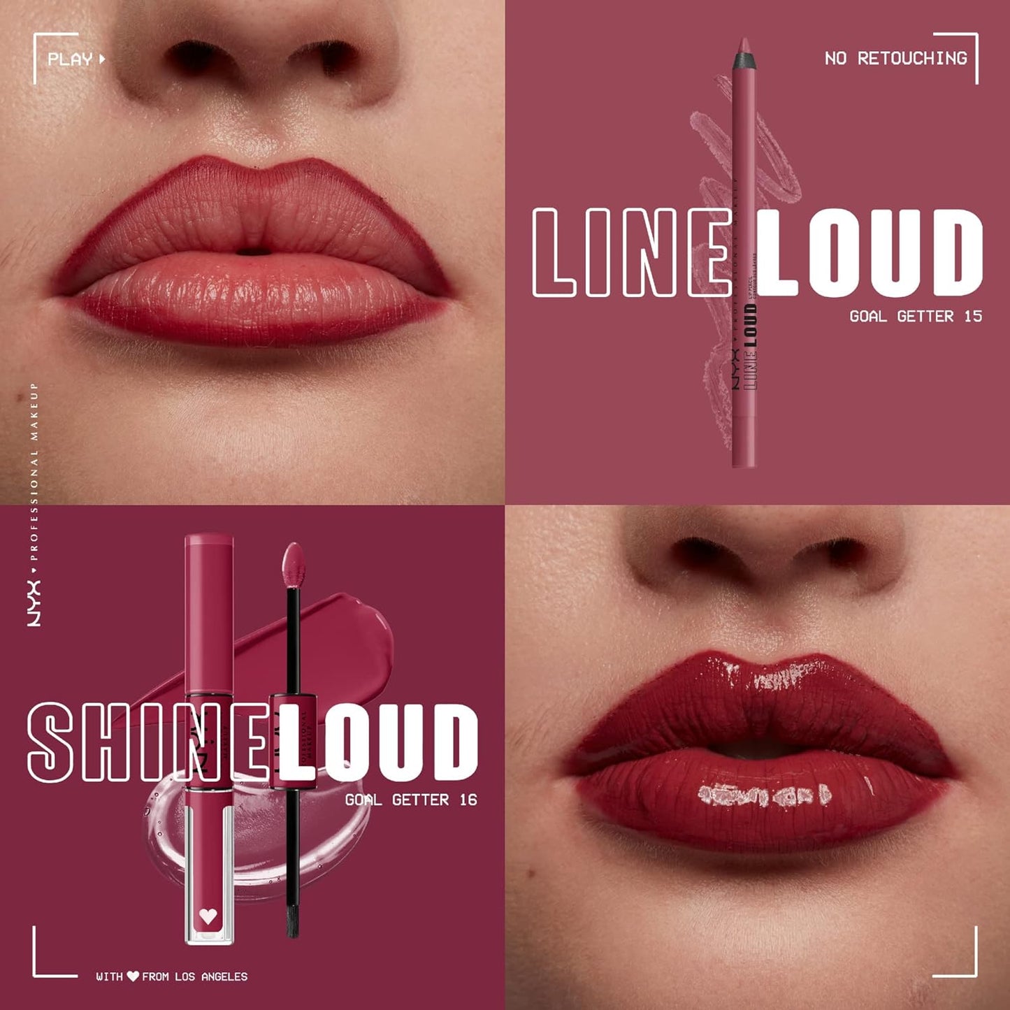 NYX PROFESSIONAL MAKEUP Line Loud Lip Liner, Longwear and Pigmented Lip Pencil with Jojoba Oil & Vitamin E - Goal Getter (Deep Raspberry)