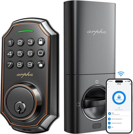 Arpha Keyless Entry Door Lock, WiFi Smart Keypad Front Door Deadbolt, Supports Amazon Alexa Voice Control, Google Assistant, Online App Control, Anti-Peeping Password, One-Time Code, Auto Lock