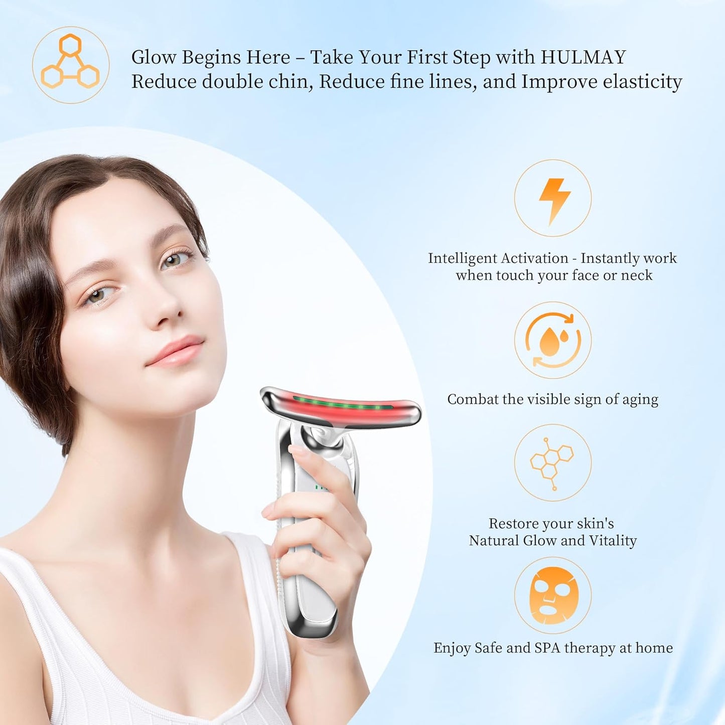 Red Light Therapy for Face and Neck, Facial & Neck Massager Tool, Face Lift, Reduce Fine Lines & Double Chin, Neck Tightening, True Beauty Glow Facial Massager - at Home Skin Care Sculpting Tool