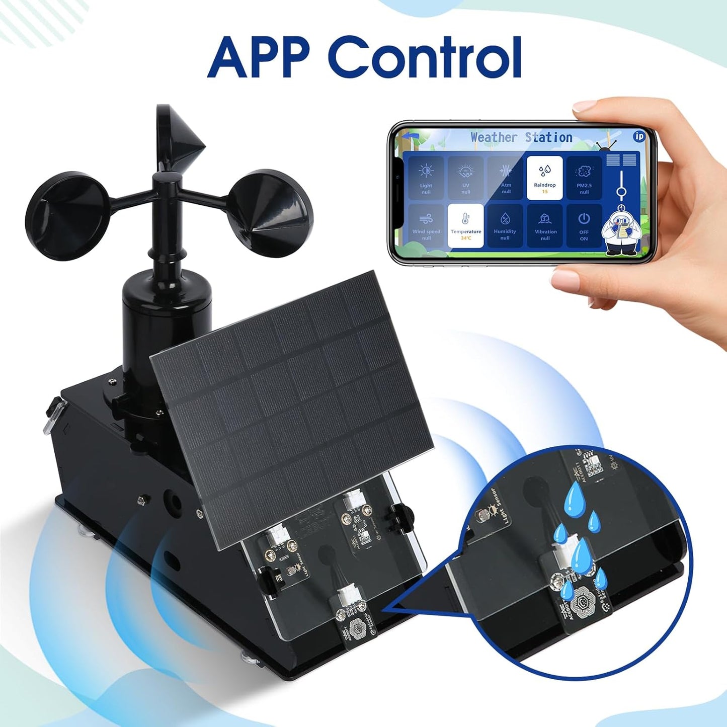 Science Kits for Kids Age 12+, ACEBOTT IoT Weather Station Kit Indoor Outdoor, STEM Kits with 8 Sensors & Solar Panel, Compatible with ESP32 Arduino IDE, Electronics Coding Kits for Teens & Adults