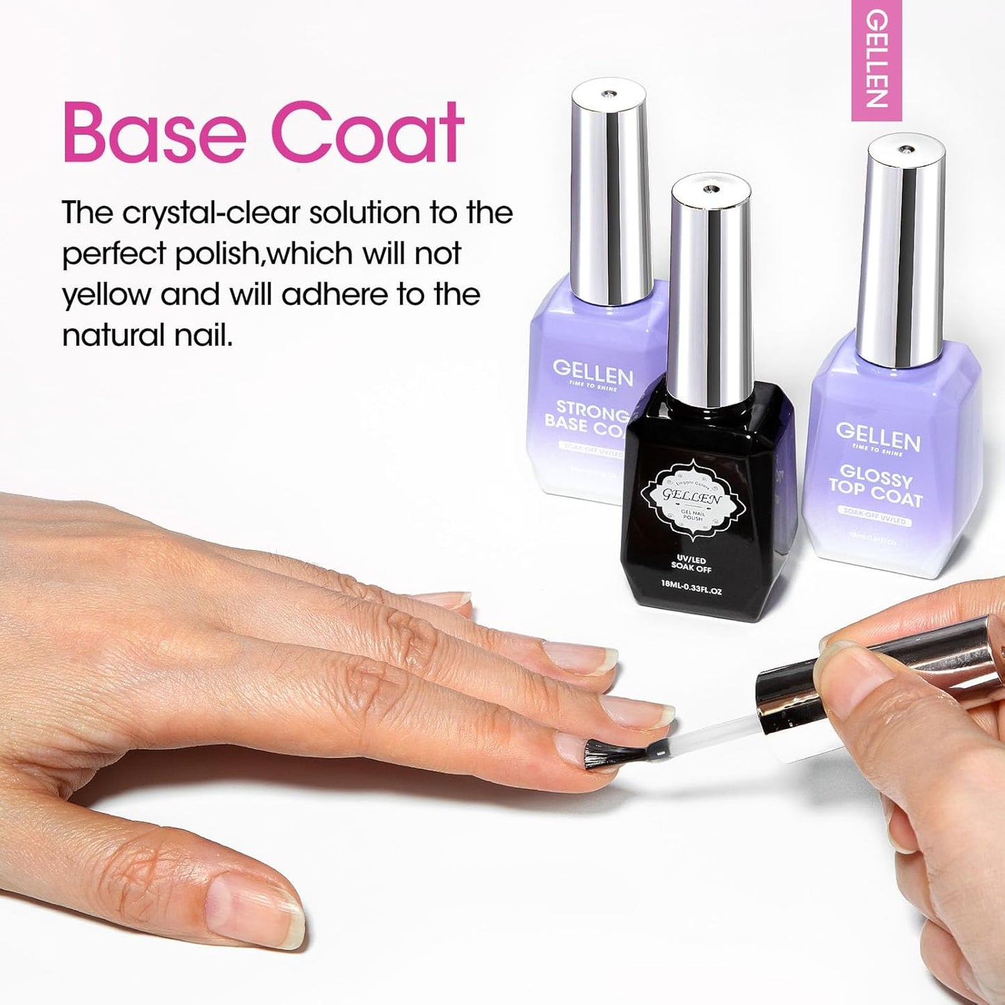 GELLEN Builder Nail Gel with Gel Top Coat Base Coat, 3 Pcs 18ml Top Coat Nail Polish Set, Soak Off Hard Builder in A Bottle for Nail Extension Strengthen Manicure Salon at Home